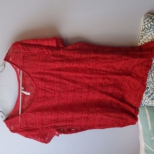 Elle Red Sheer Lace Overlay